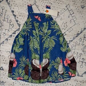 Tropical Blue Dress with Coconut and Floral Print